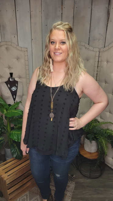 Curvy Woven Tank Top-Black