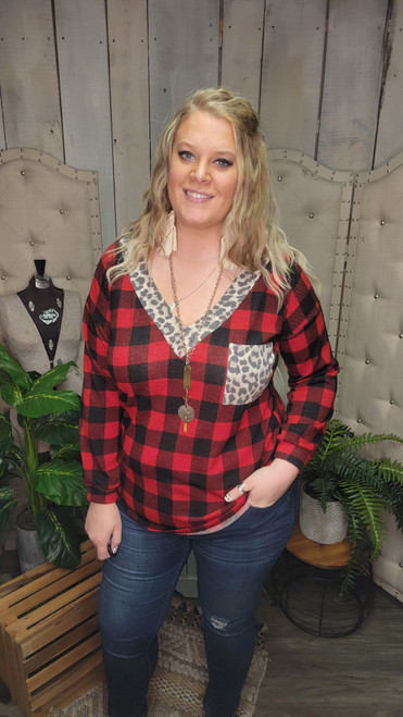 Curvy Animal Trimmed Buffalo Top-Red