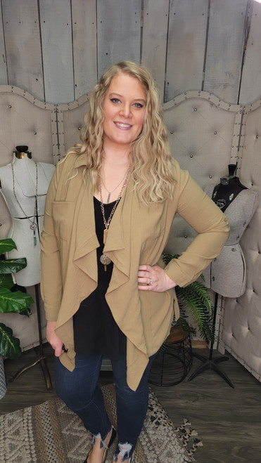 Curvy Khaki Waterfall Jacket