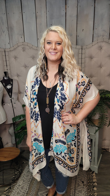 Bohemian Cream Print Kimono-One Size