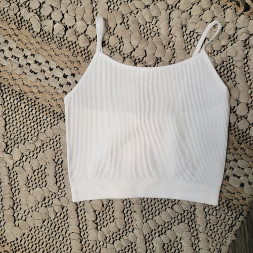 Ribbed Seamless Crop Cami-White