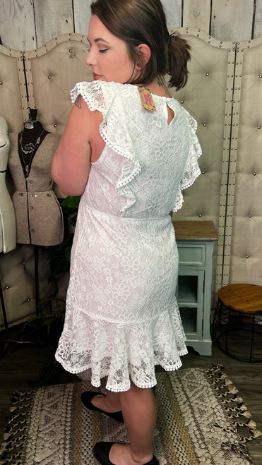Lacy Ruffle Dress-White