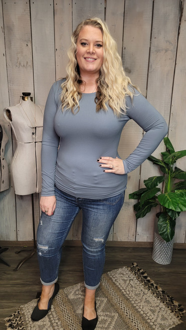 Curvy Buttery Soft Fitted Long Sleeve-Cement