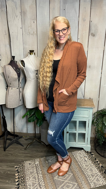 Cable Knit Waterfall Cardi-Camel