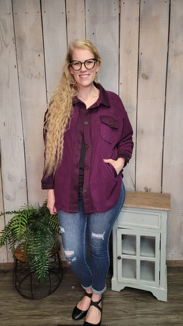 Plush Shacket-DK Plum