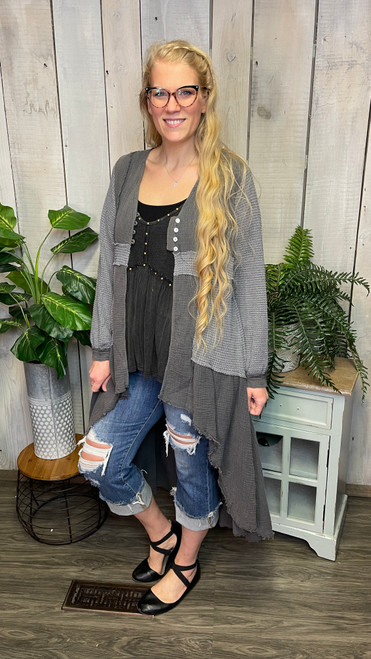 Stone Wash Knit Duster-Charcoal