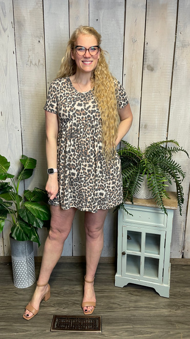 Peggy Leopard Babydoll Dress-Brown