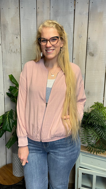 Blush Linen Bomber Jacket