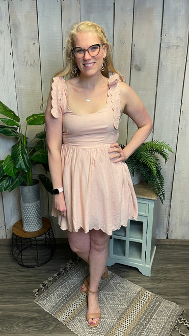 Julie Scallop Mini Dress-Pink