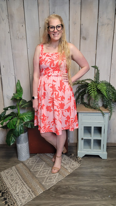 Pink Red Belted Sun Dress