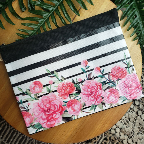 Pink Floral & Stripes Zipper Bag