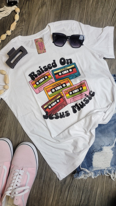 Raised on Jesus Music Tee - White