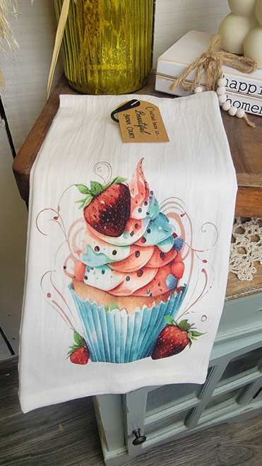 Flour Sack Towel-Strawberry Cupcake