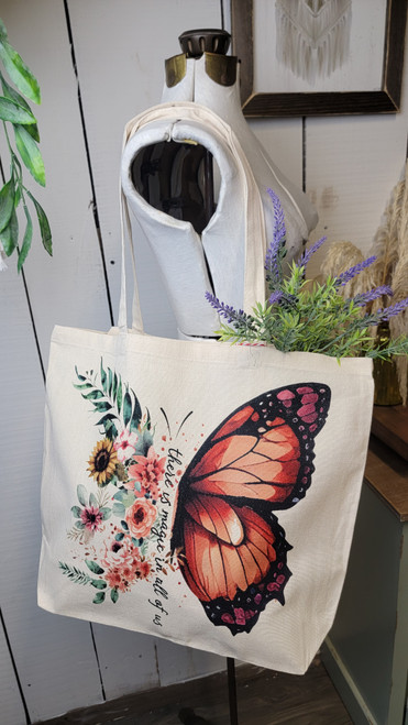 Hand-Painted Butterfly-Themed Polyester Tote Bag in Blue - Winter Wings |  NOVICA