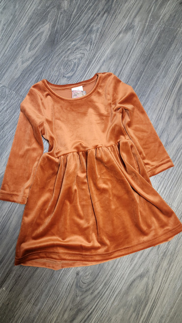 Girls Vintage Velvet Dress-Brown