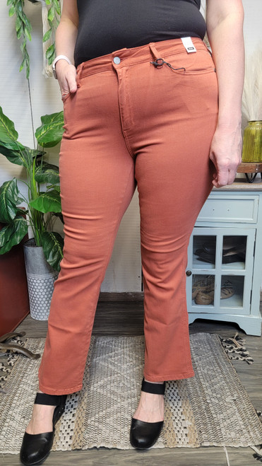 Mid Rise Terra Cotta Slim Boot Cut