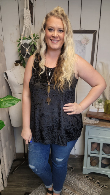 Velvet Tunic Tank-Black