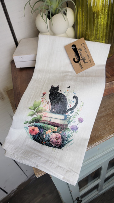 Flour Sack Towel-Cat & Books