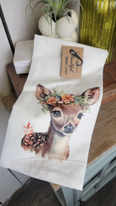 Flour Sack Towel-Floral Deer