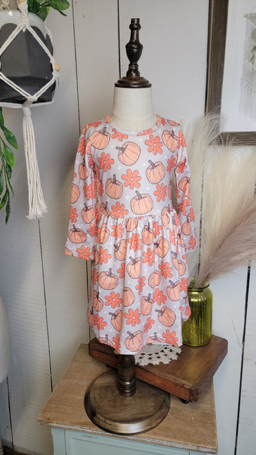 Girls Knit Dress-Pumpkin Flowers