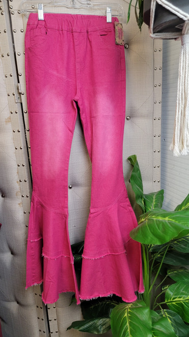 Girls Pink Denim Flare Pants