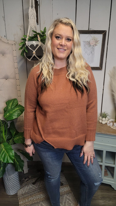 Curvy Side Cut Sweater- Rust