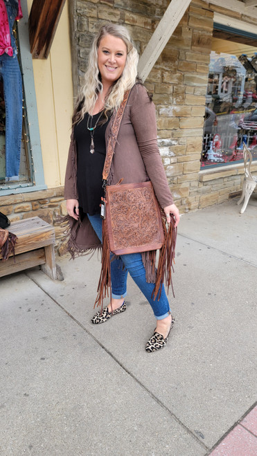 Willow Hand Tooled Bag with Fringe
