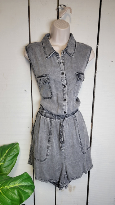 Romper Button Down-Blk Denim