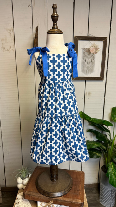 Girls Royal Blue Print Tiered Dress