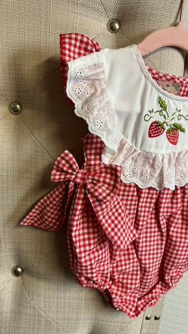 Baby Strawberry Embroidered Romper