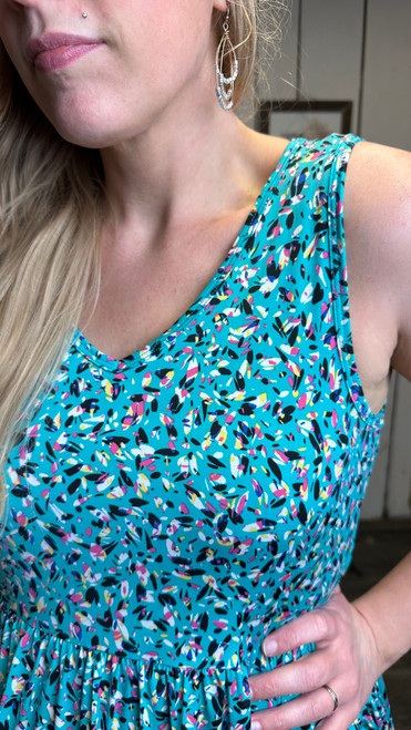 Franci Tiered Print Top-Turquoise