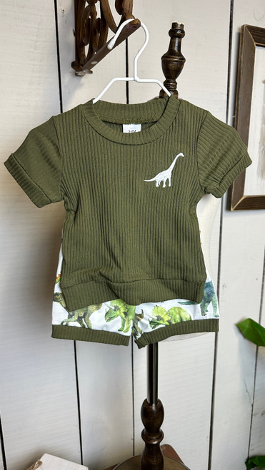 Baby Dino Shorts Set-Olive