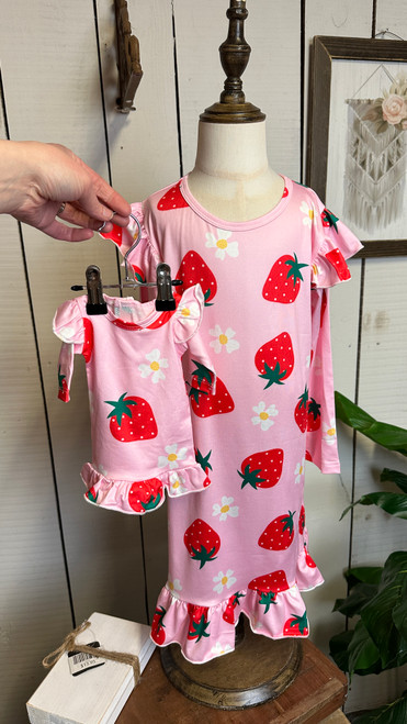 Girls & Doll Nightgown Set-Strawberry