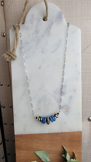 Wood Drop Necklace-Blue