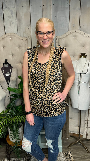 Silky Ruffle Tank-Leopard