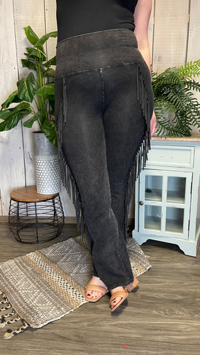 Side Fringe Yoga Pants-Black - mulberrycottage