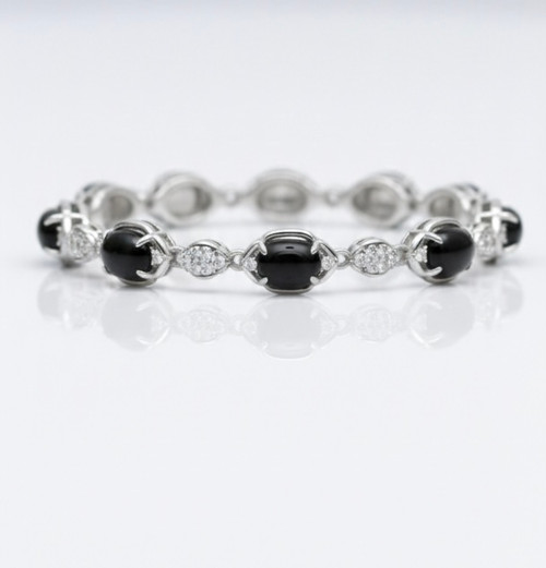 Atelier Gems 925 sterling silver genuine natural black opal bracelet 7 inch rhodium finish elegant gemstone jewelry