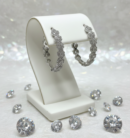 925 Chic sterling silver CZ flower hoop earrings rhodium finish Trendy, Sexy, Hot