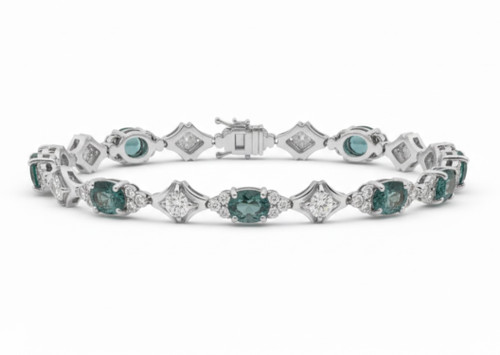 925Chic sterling silver natural chrome diopside gemstone bracelet 7 inch rhodium finish