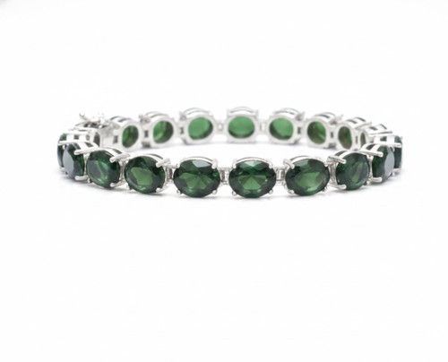 Atelier Gems 925 sterling silver natural peridot gemstone bracelet 7 inch rhodium finish