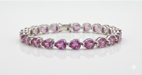 925 Sterling Silver Natural Rose Quartz Bracelet 7\" Rhodium Elegant Luxury