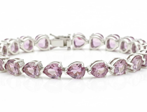 925Chic sterling silver natural pink quartz bracelet 7 inch rhodium finish