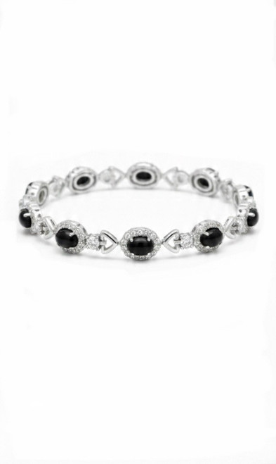 Atelier Gems 925 Sterling Silver Natural Black Opal Cabochon Bracelet With white Chrome Diopsite everyday wear jewelry Valentine\'s day