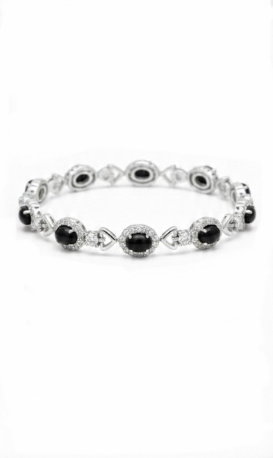Atelier Gems 925 Sterling Silver Natural Black Opal Cabochon Bracelet With white Chrome Diopsite everyday wear jewelry Valentine's day