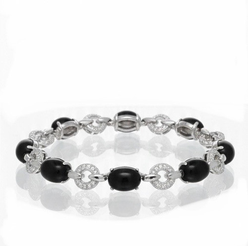 Atelier Gems 925 Sterling Silver Natural Black Opal Cabochon Bracelet 7\" Rhodium  high quality, luxury