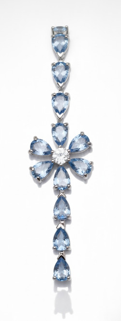 Blue topaz sterling silver bracelet with flower center design Pear Shape Luxury