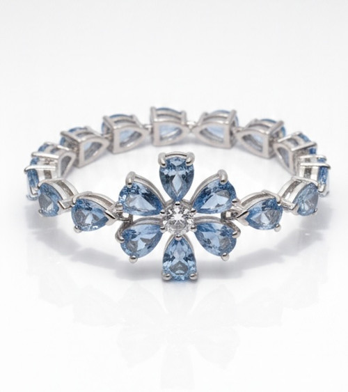 Atelier Gems 925 sterling silver natural blue topaz pear shape bracelet rhodium finish
