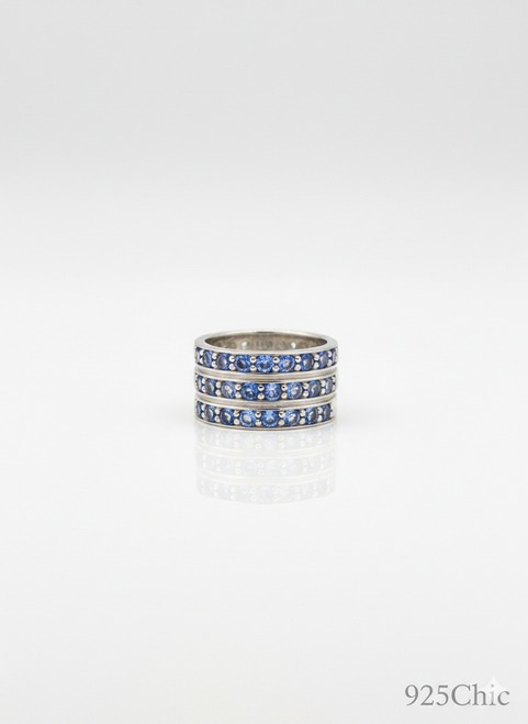 Rhodium finished sterling silver Tanzanite ring size 6 closeup