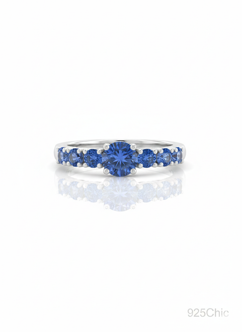 925 Chic sterling silver natural Tanzanite band ring rhodium finish