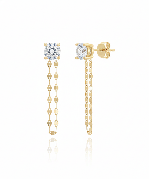 925 sterling silver CZ star stud earrings with hanging chain